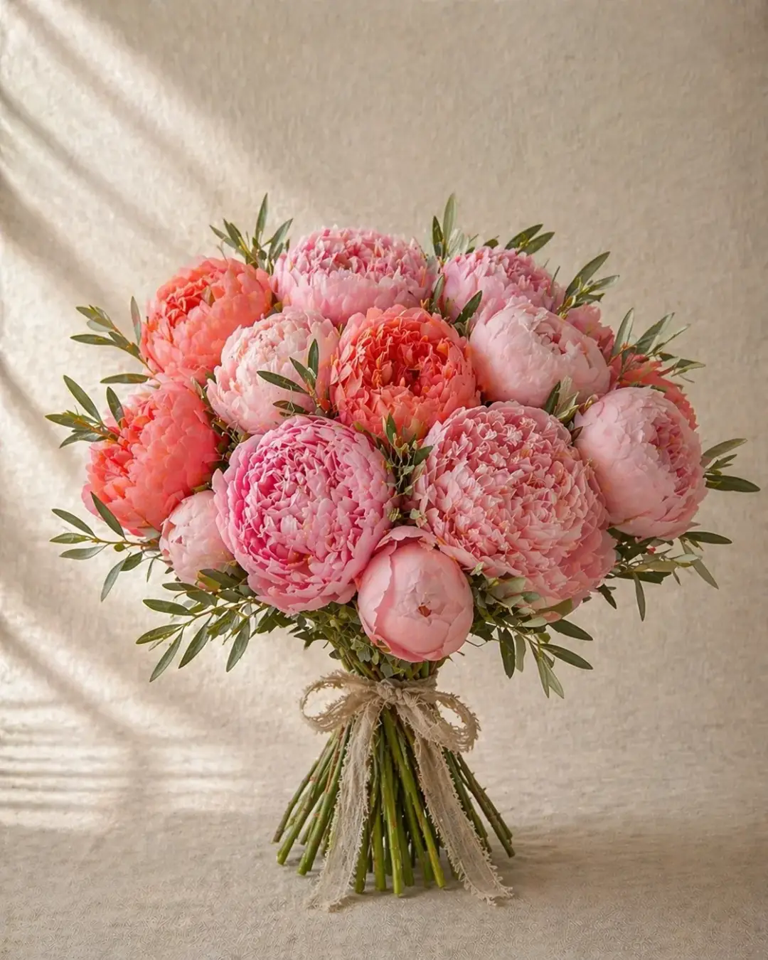 Bouquet de pivoines roses en monobotanique, fleur de saison de la Fête des Mères